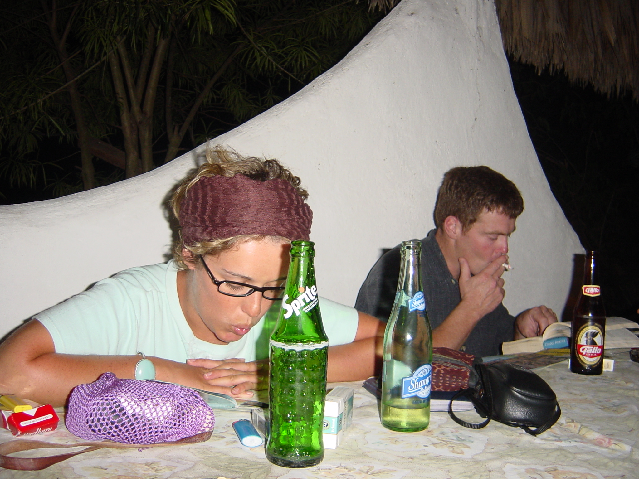 Boxy planning the next leg with the Central America Lonely planet.