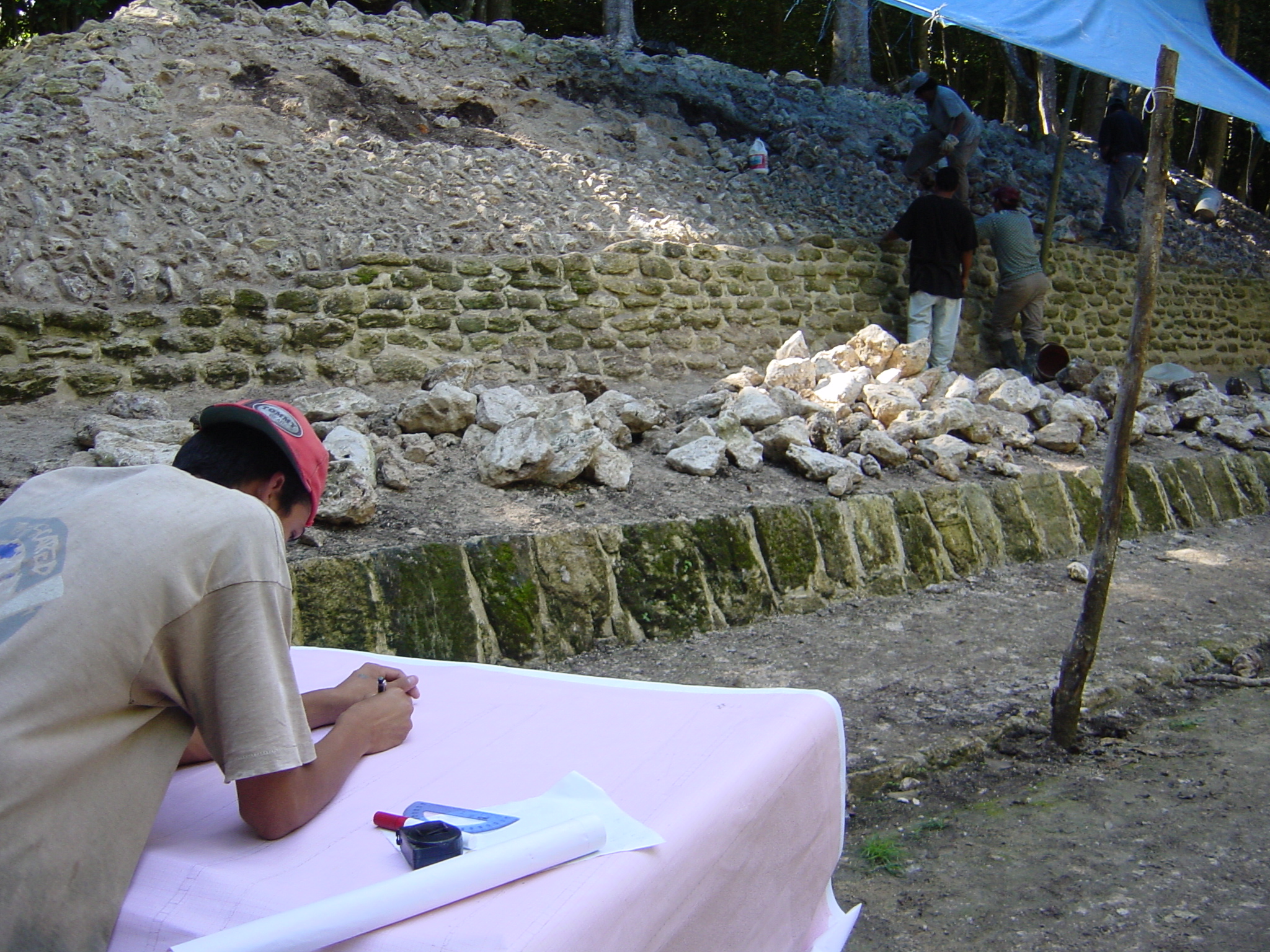 Fixing the ball court at the Carkol ruins in Belize