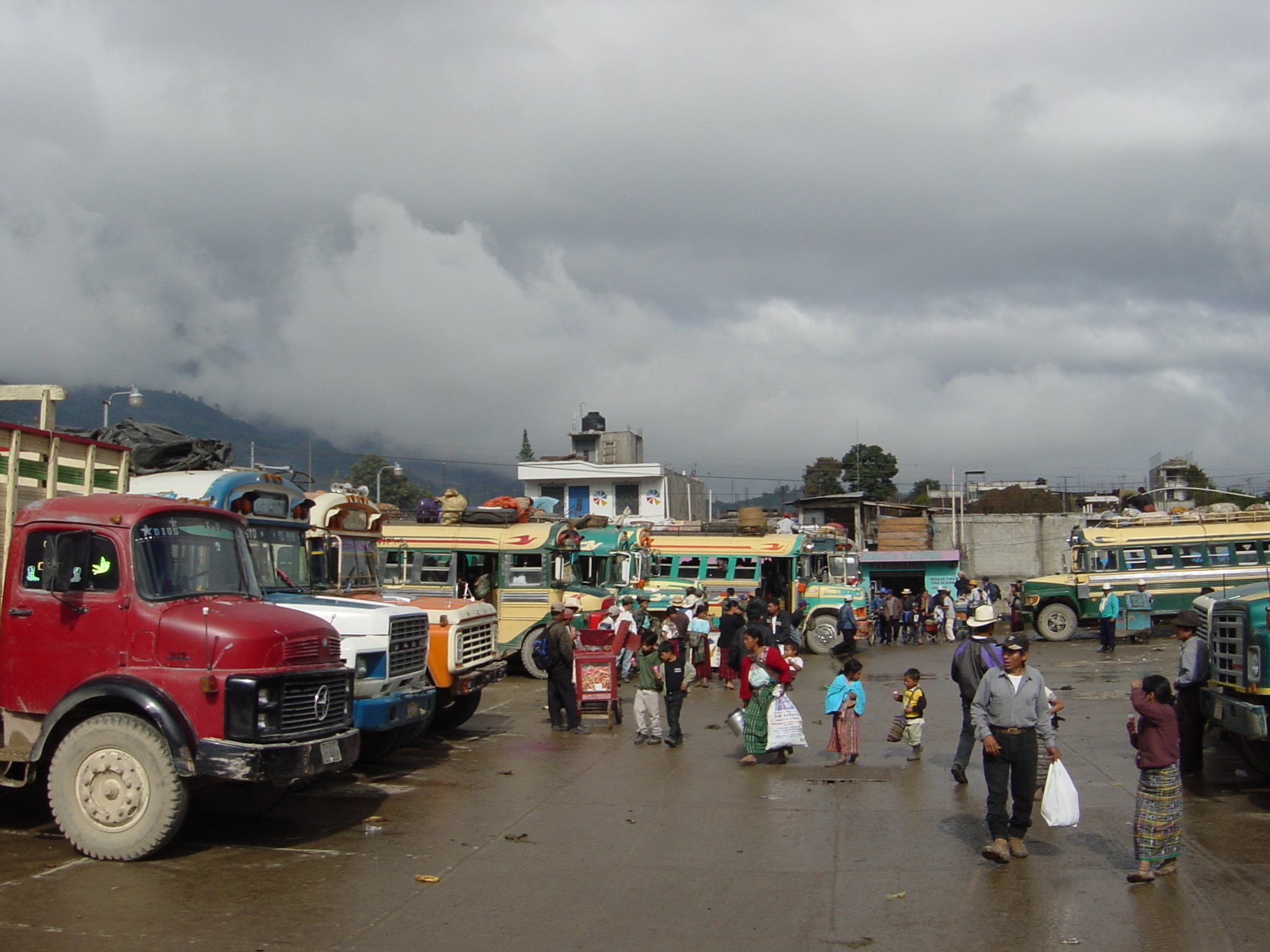 Bus stop at remote hill town of Nebaj 