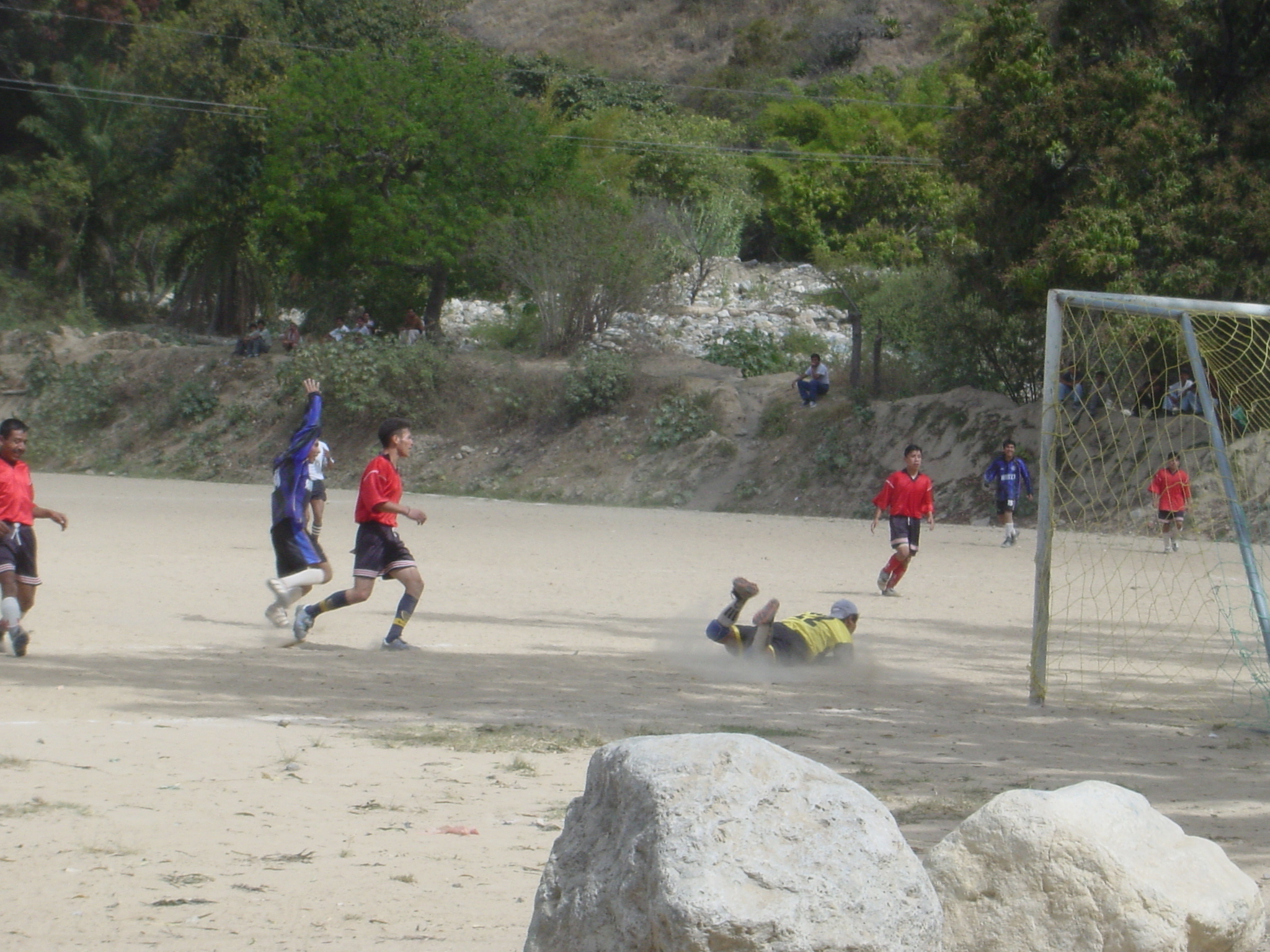 Goal - lucky that the goally was wearing kneepads