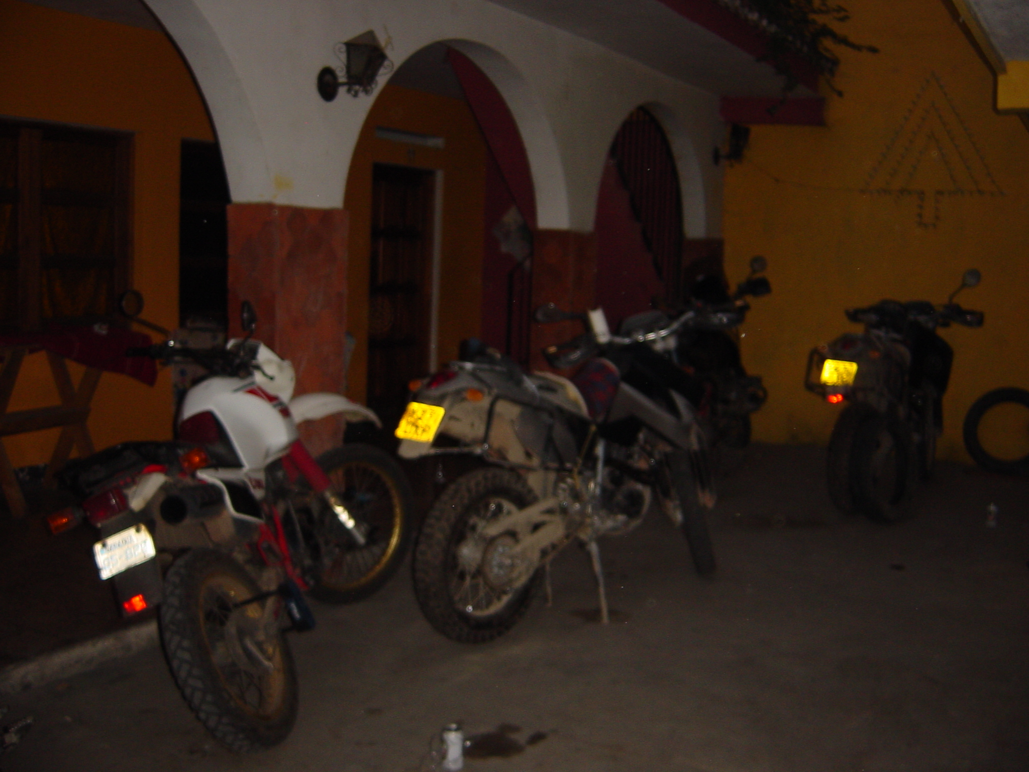 Bikes outside our hotel room and in the courtyard. Typical nightly storage