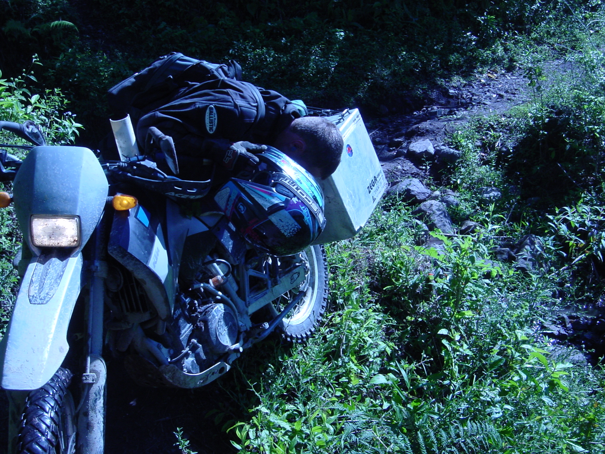 Now the bike has two wheels on the ground, that correct right? - Boxy assessing the damage after an unplanned vertical descent