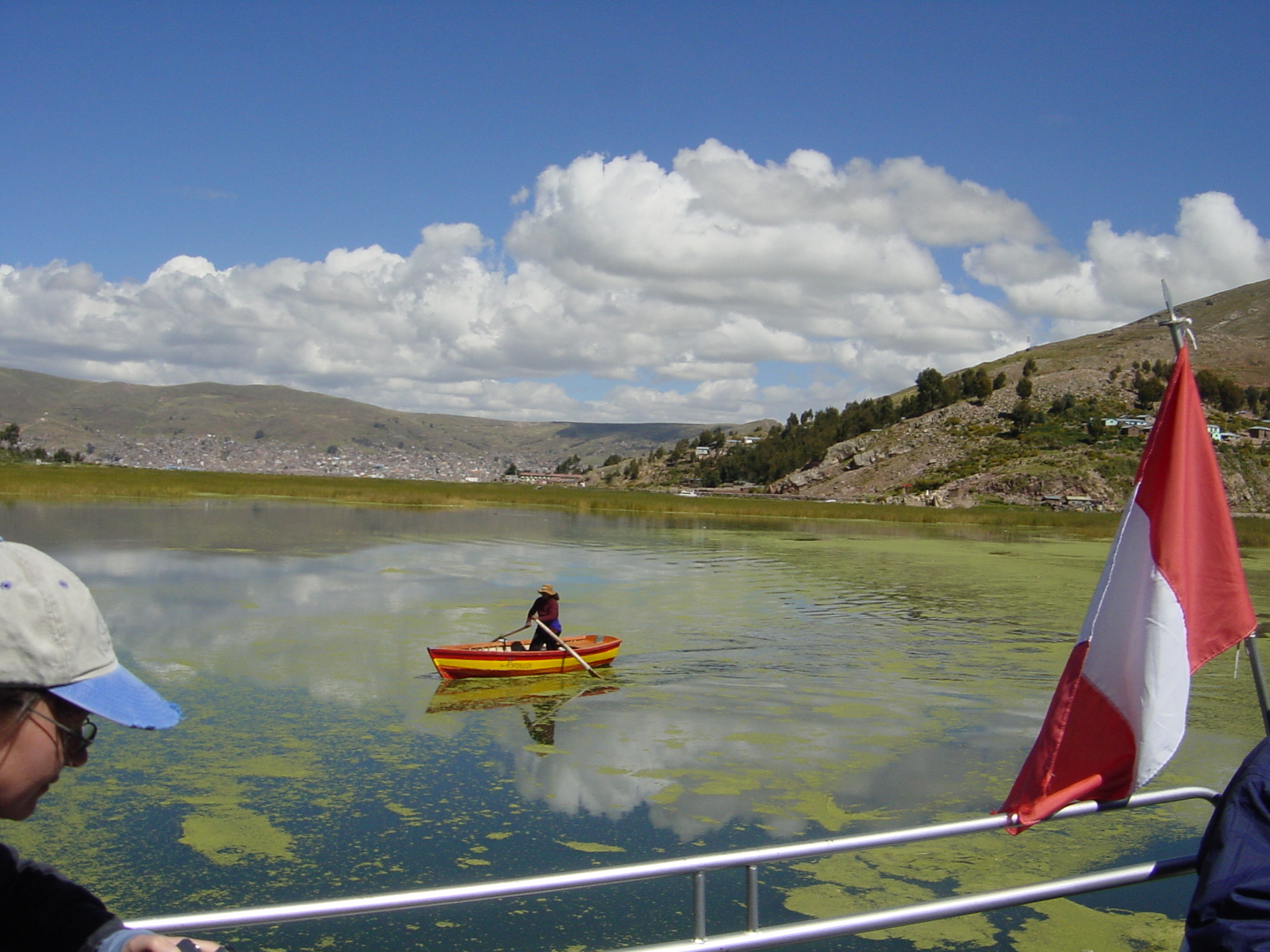 Lady rowing to her house