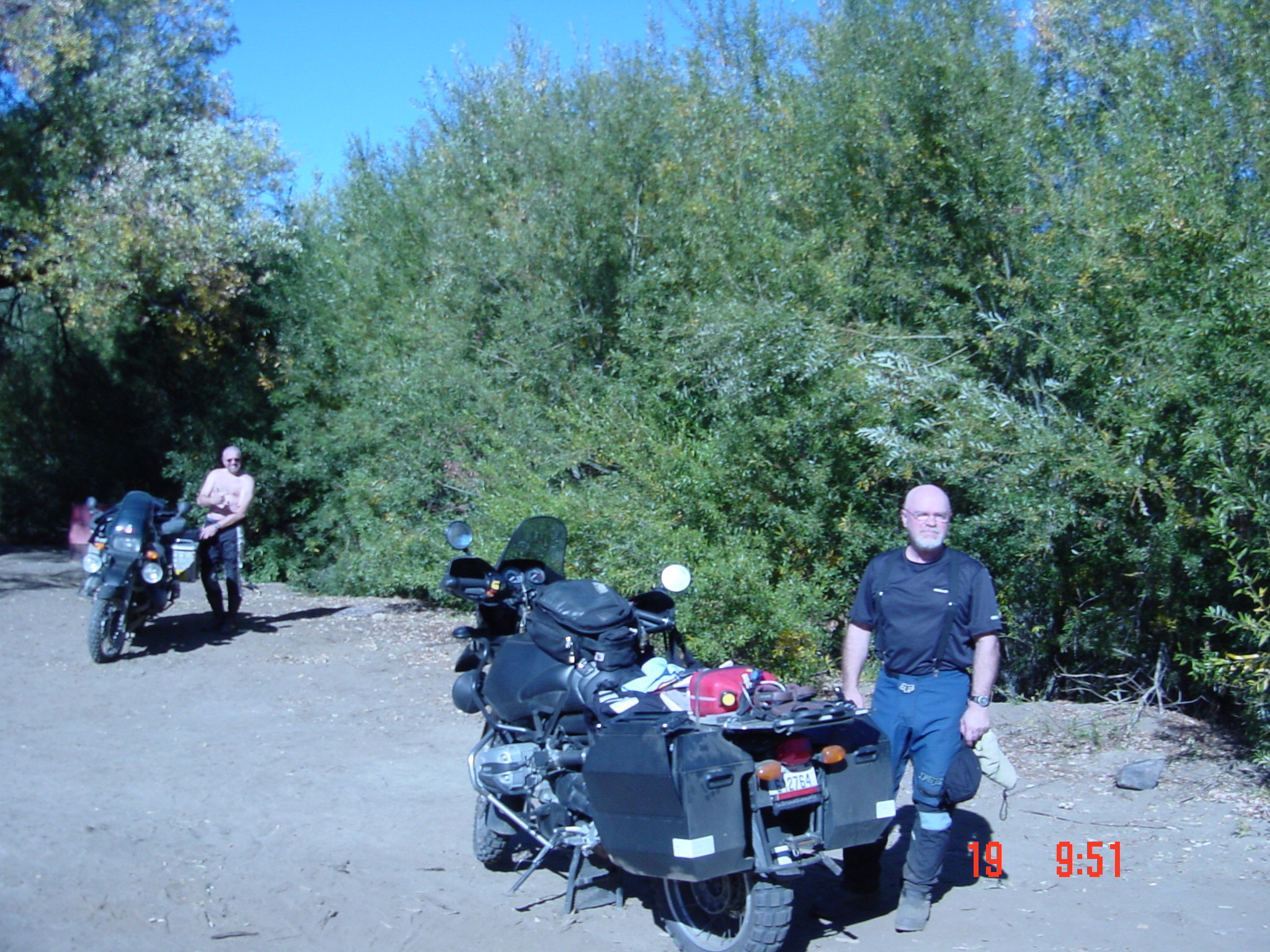First encounter with the two Candians. Duke (forground) teh Harley store owner in Canada, and Pierre the ex Mounted Policeman