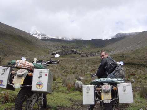 Loaded motorcycles high in the Andes
